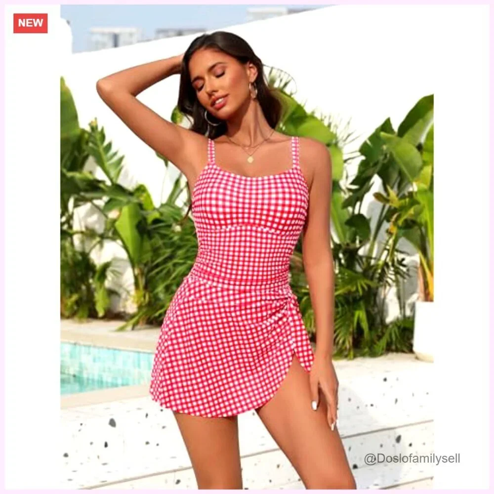 Convertible One Piece Swimsuit with Skirt, Removable Pads, Adjustable Straps